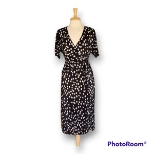 Aaos V Neck, Wrap Tie Waist Black/White Midi Dress.  Size 6/8